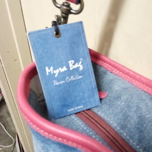 NWT Myra Bag Co Pink Leather & Denim Purse - Picture 2 of 7